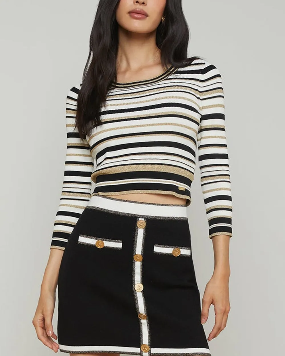 Black and Gold Stripe Yukio Crop Pullover