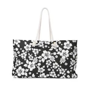Black and White Hibiscus Hawaiian Pattern Beach Bag Weekender Bag For Shopping travel and More