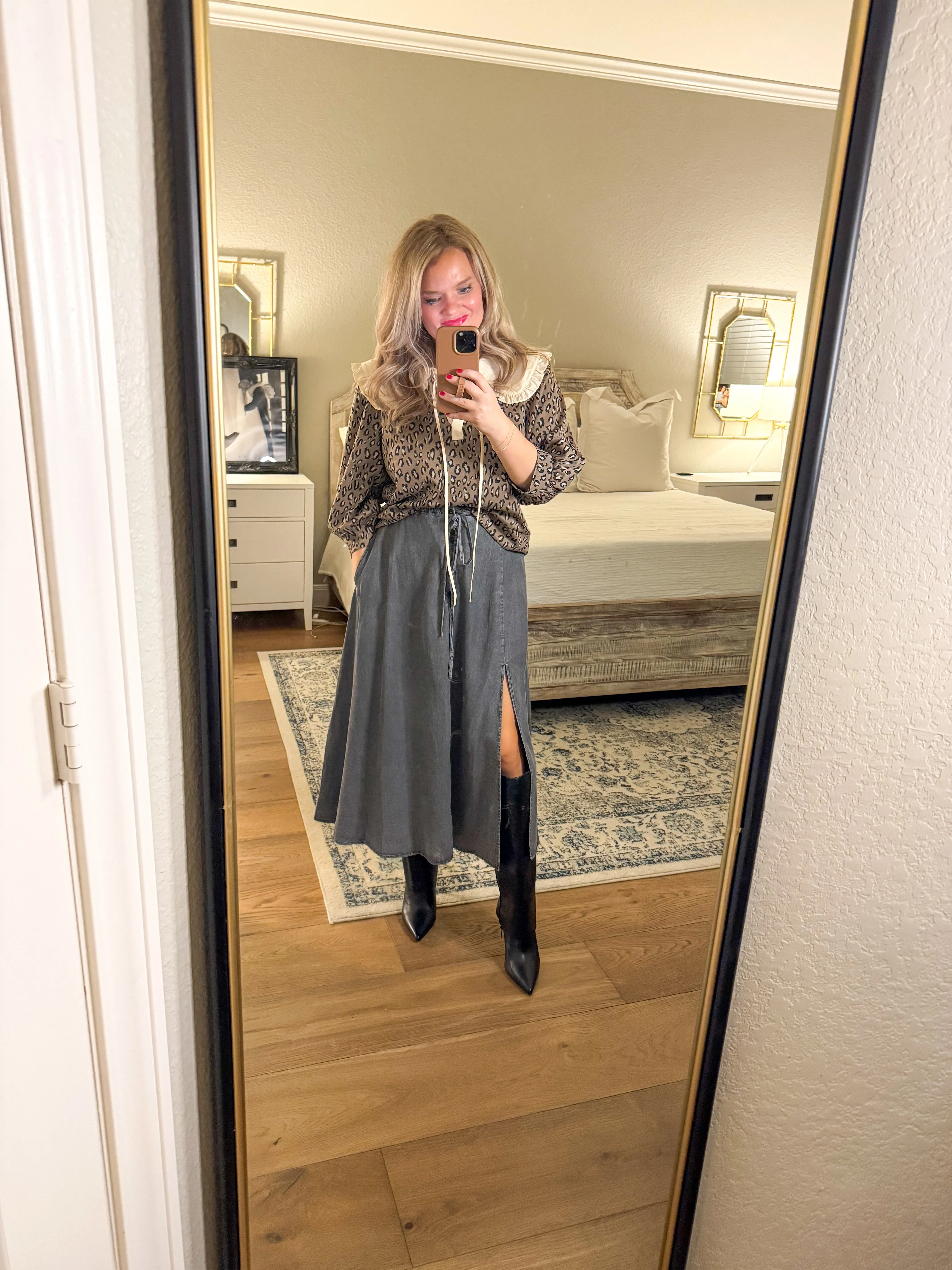Black Chambray Midi Skirt