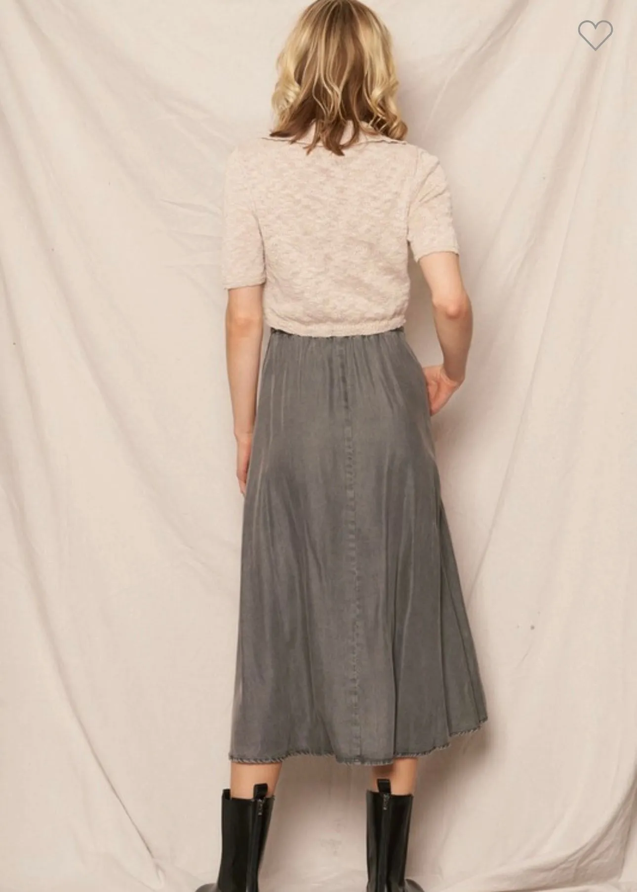 Black Chambray Midi Skirt