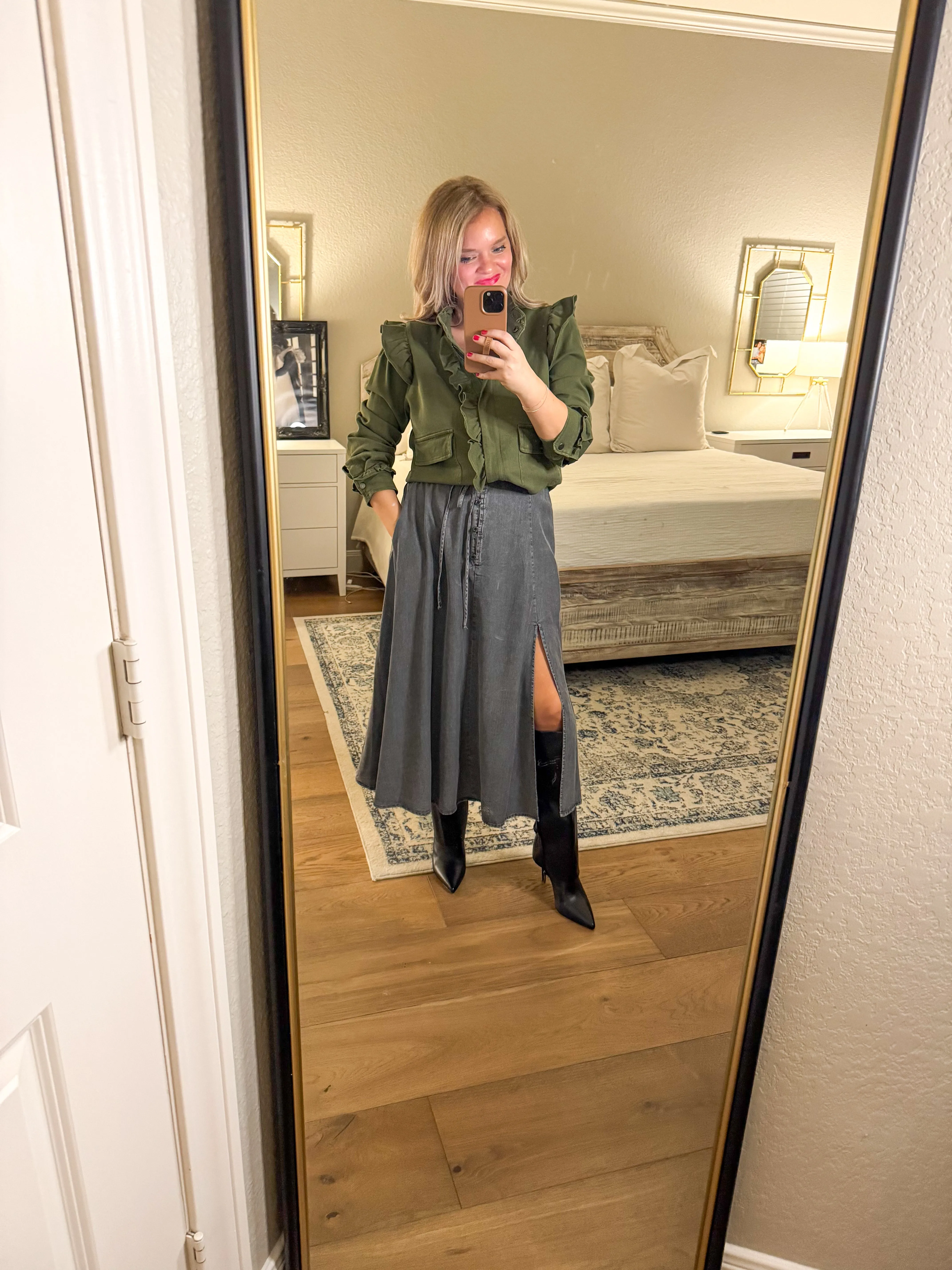 Black Chambray Midi Skirt