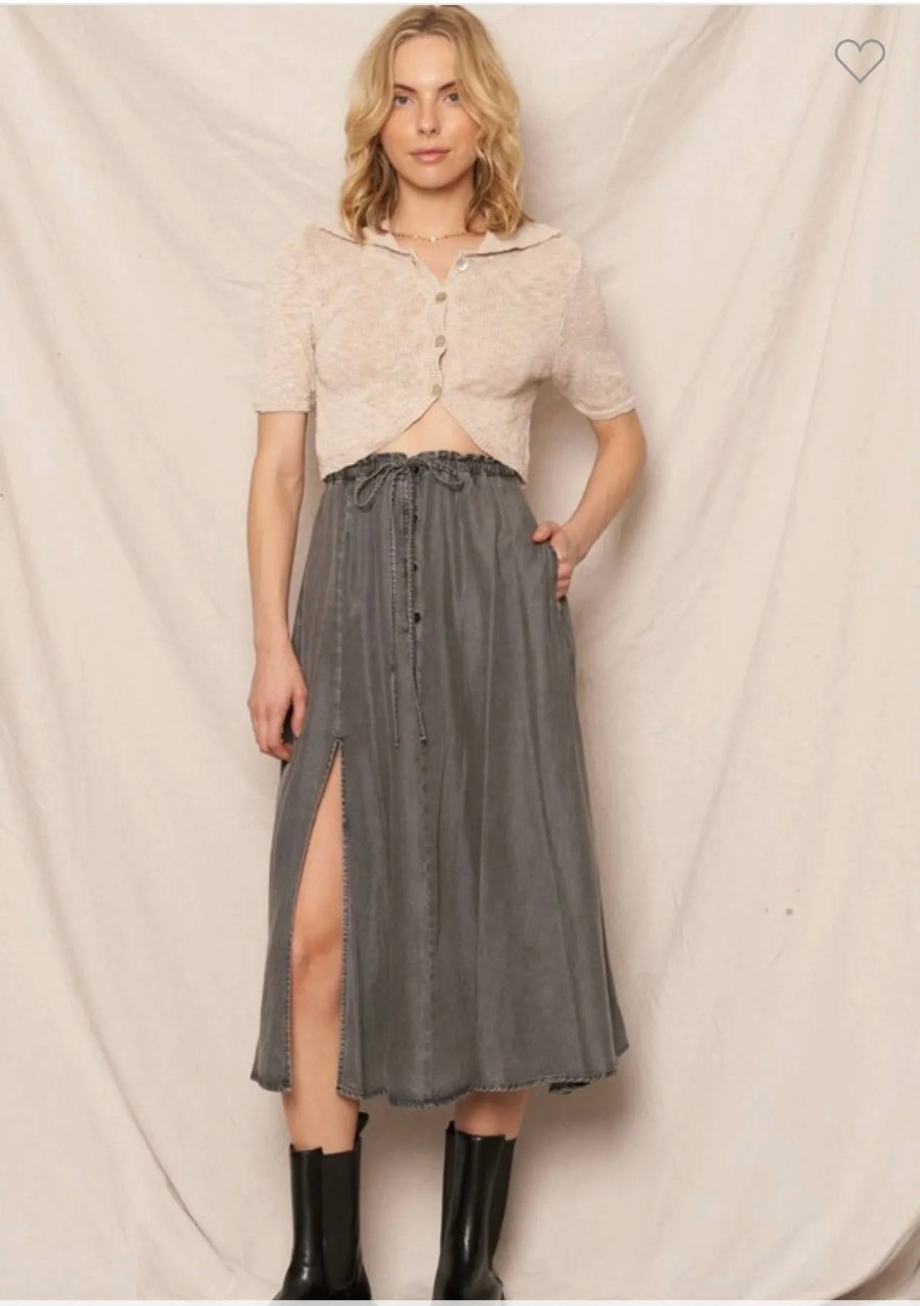 Black Chambray Midi Skirt