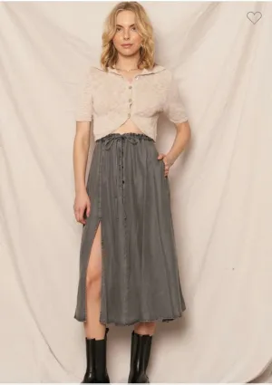 Black Chambray Midi Skirt