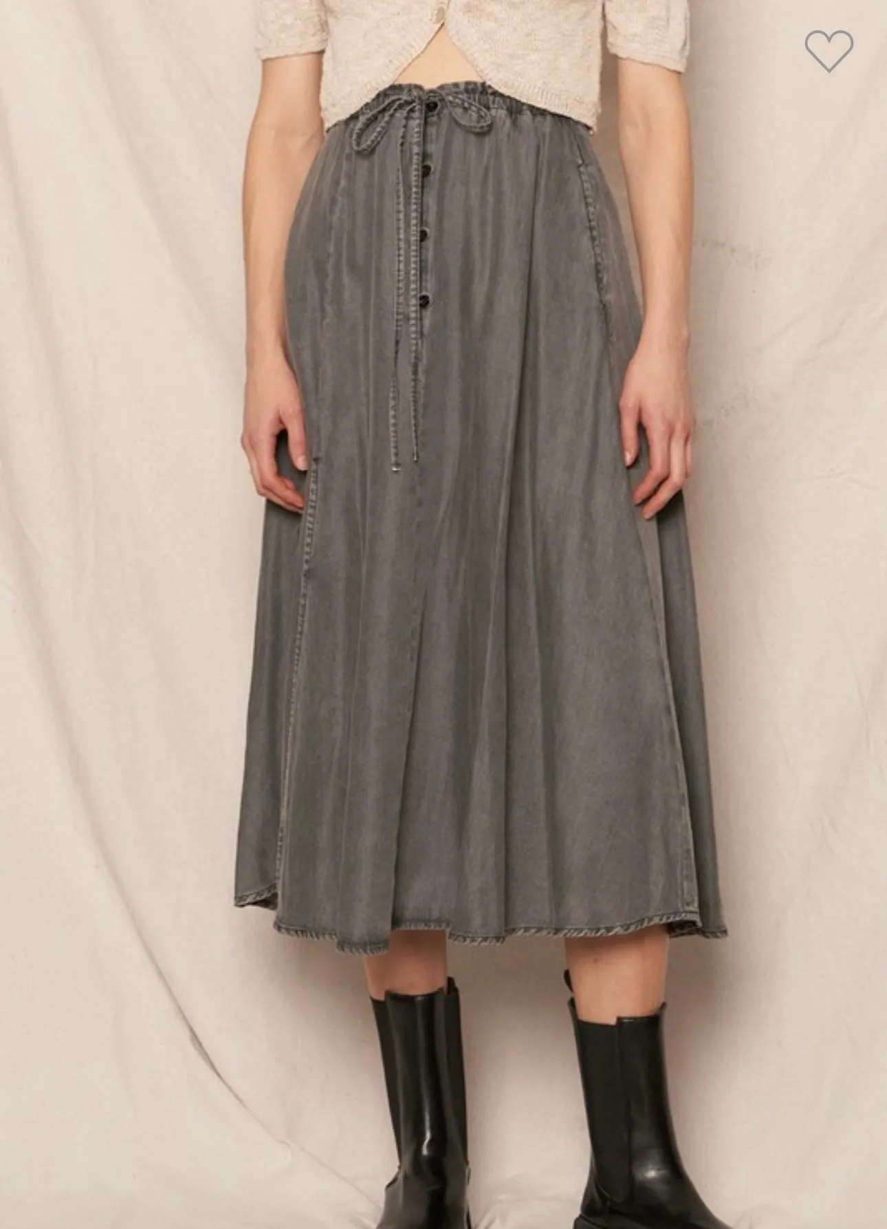 Black Chambray Midi Skirt