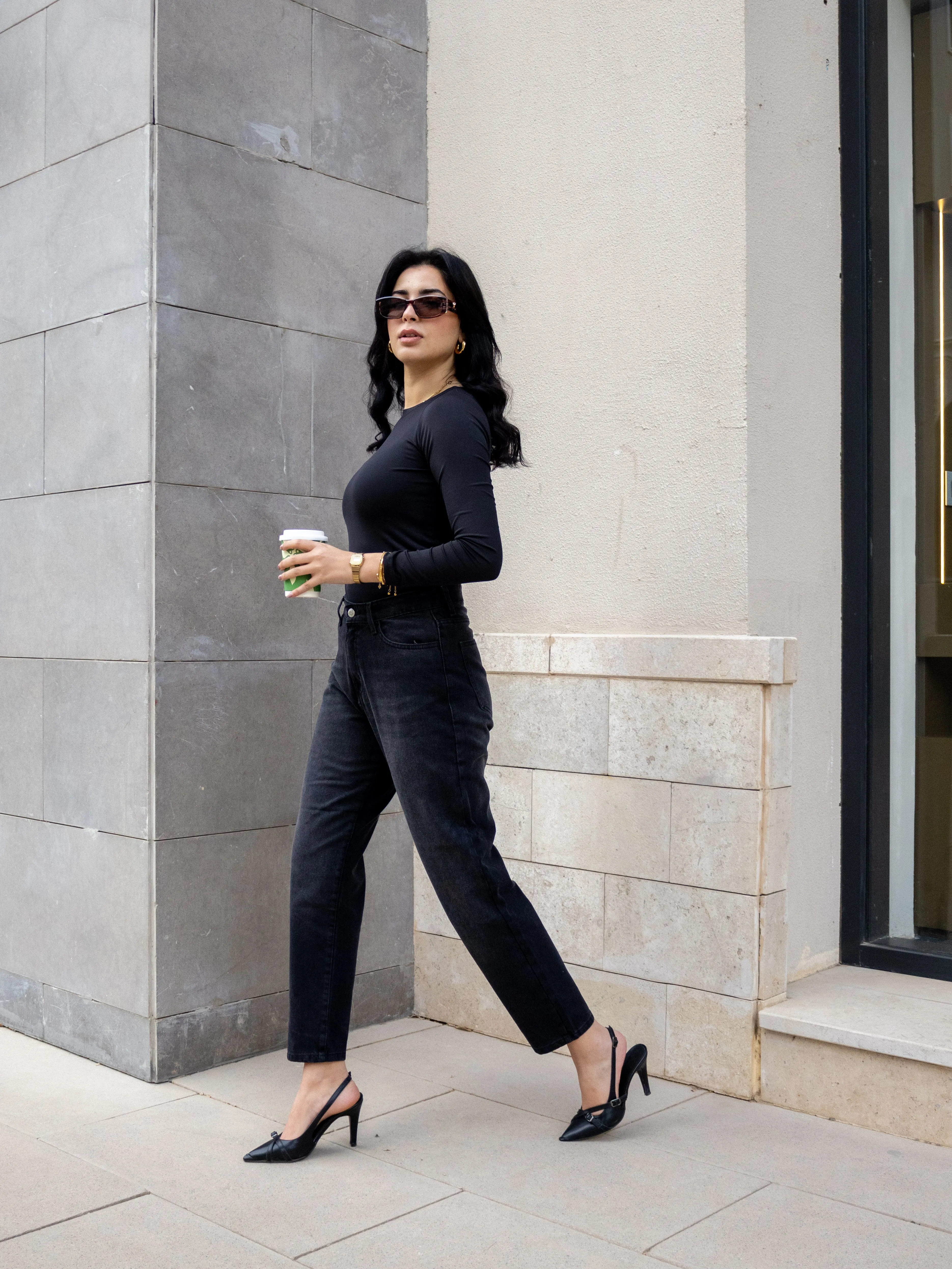 Black cropped wide leg Jeans