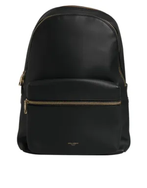 Black DG Leather Logo Print Travel Back Pack Bag