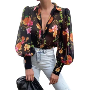 Black Floral Print Long Sleeves T Shirts
