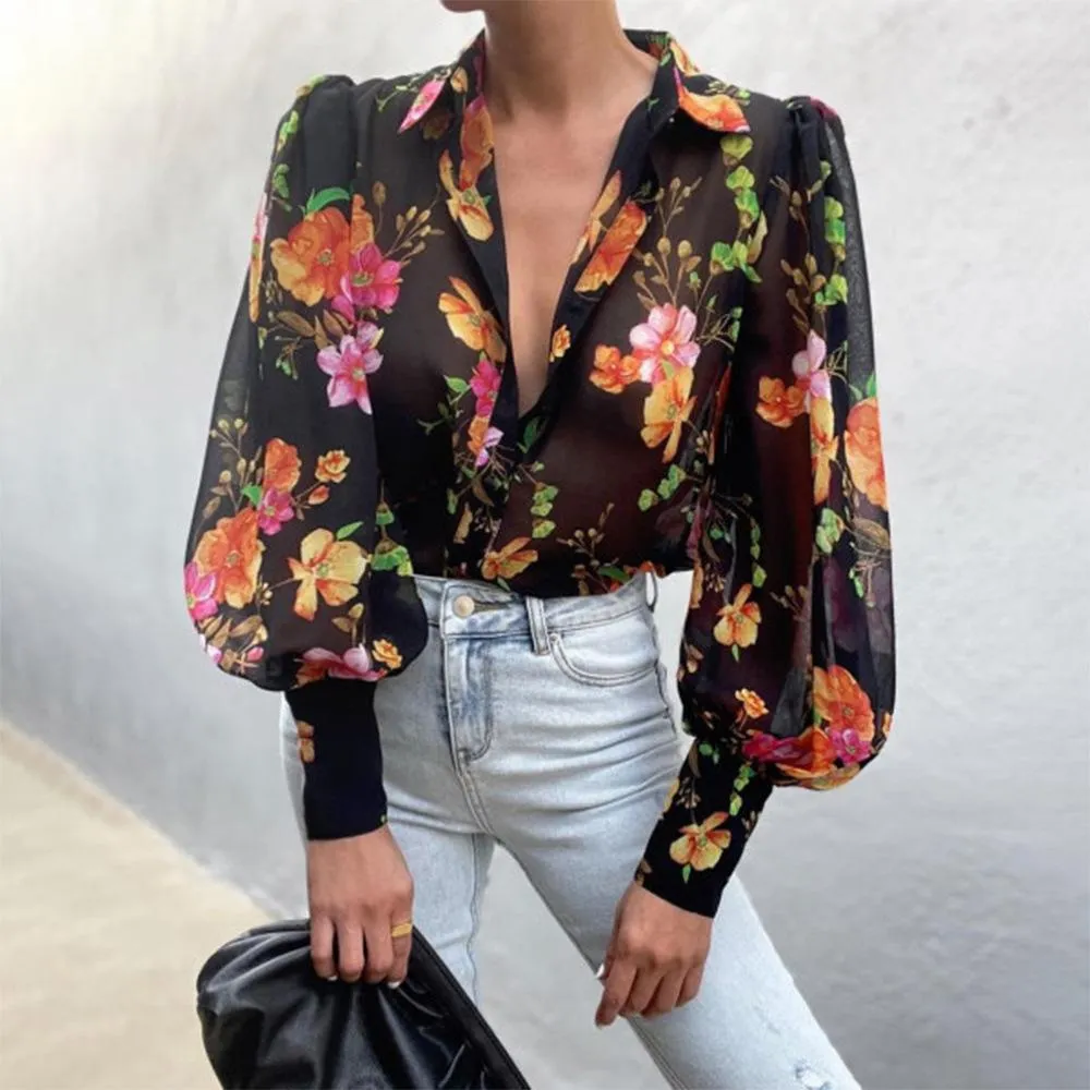 Black Floral Print Long Sleeves T Shirts