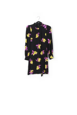 Black floral-printed mini dress