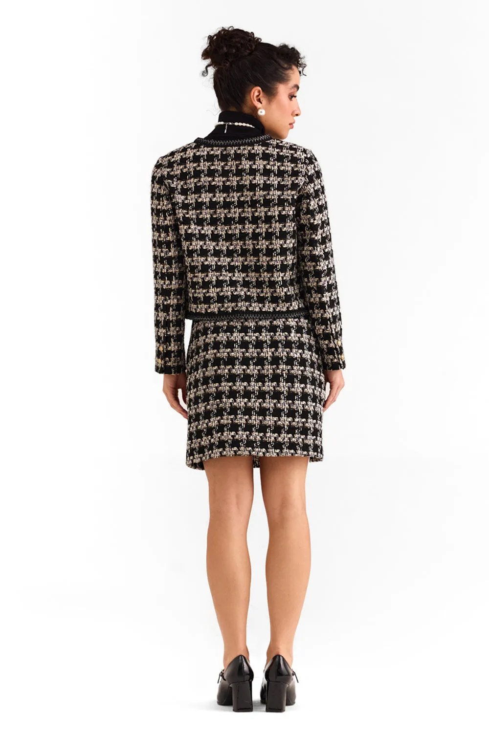 Black Houndstooth Boucle Jacket