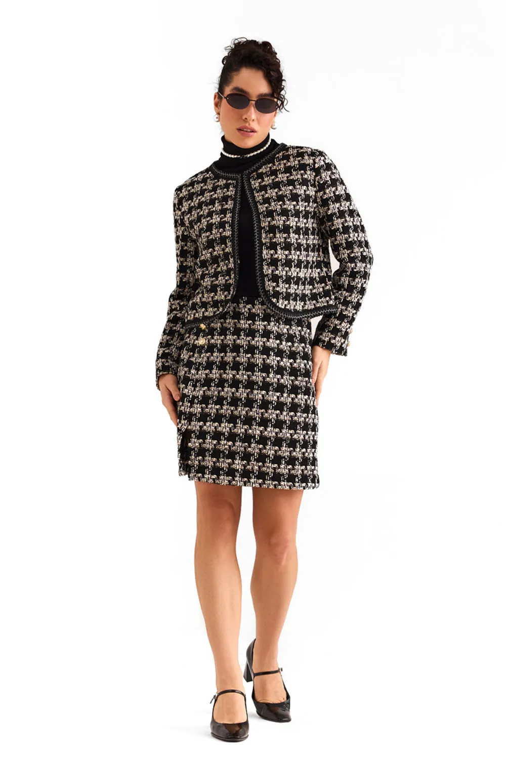 Black Houndstooth Boucle Jacket