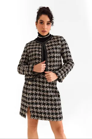 Black Houndstooth Boucle Jacket