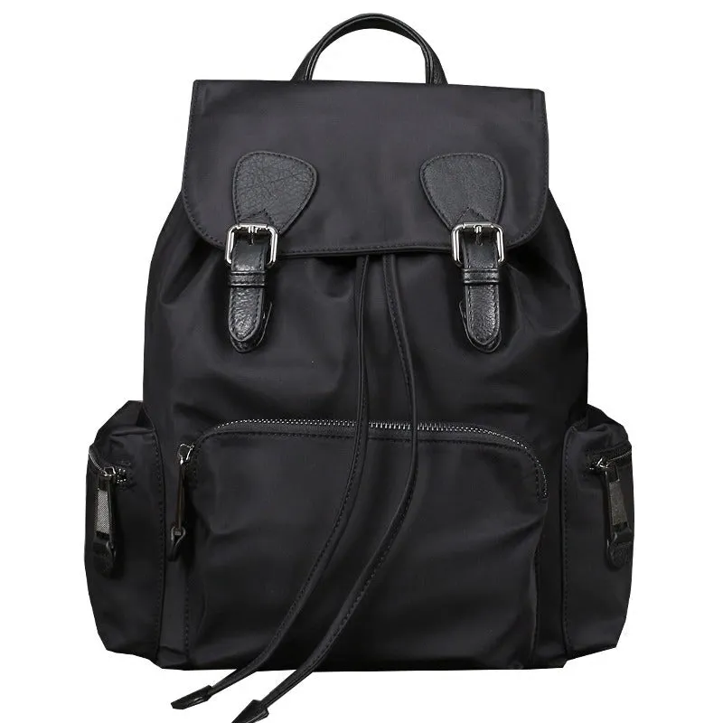 Black Nylon Backpack Womens School Backpacks Bag Nylon Leather Travel Rucksack for Ladies