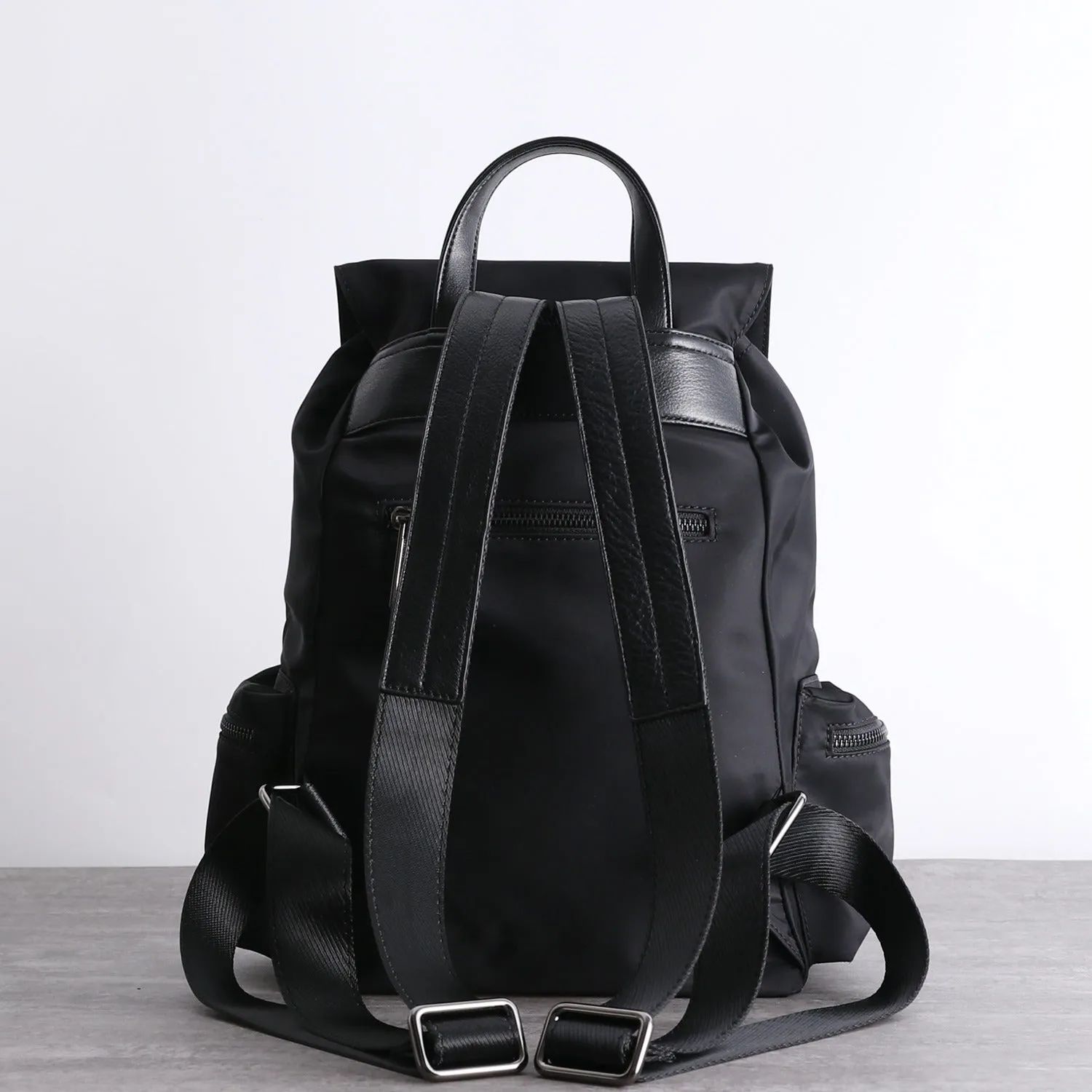 Black Nylon Backpack Womens School Backpacks Bag Nylon Leather Travel Rucksack for Ladies