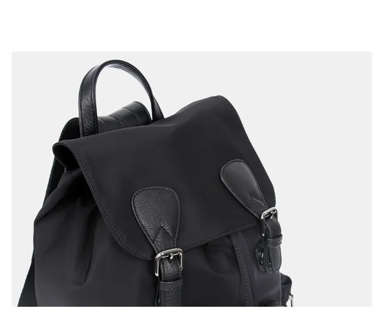 Black Nylon Backpack Womens School Backpacks Bag Nylon Leather Travel Rucksack for Ladies