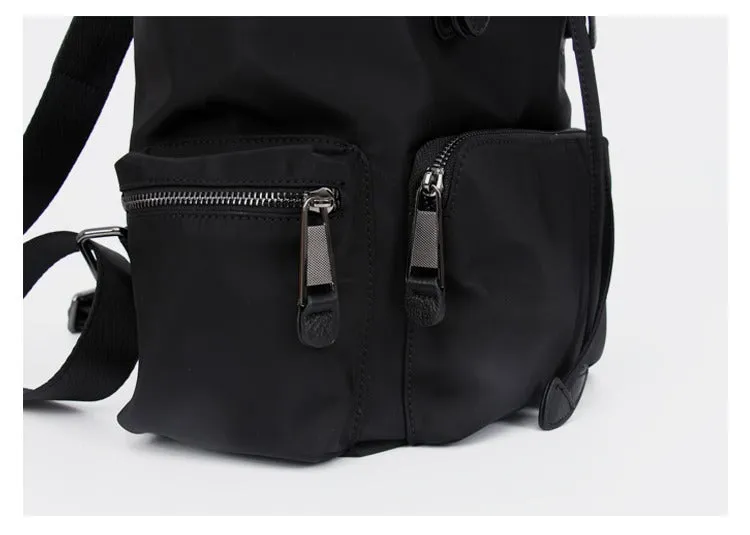 Black Nylon Backpack Womens School Backpacks Bag Nylon Leather Travel Rucksack for Ladies