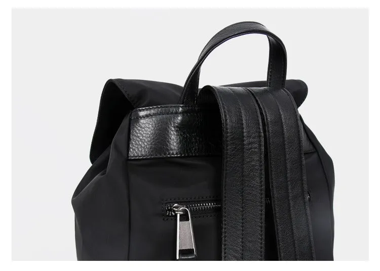 Black Nylon Backpack Womens School Backpacks Bag Nylon Leather Travel Rucksack for Ladies