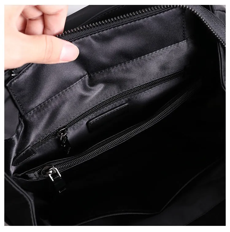 Black Nylon Satchel Backpack Womens School Backpacks Bag Nylon Leather Travel Rucksack for Ladies