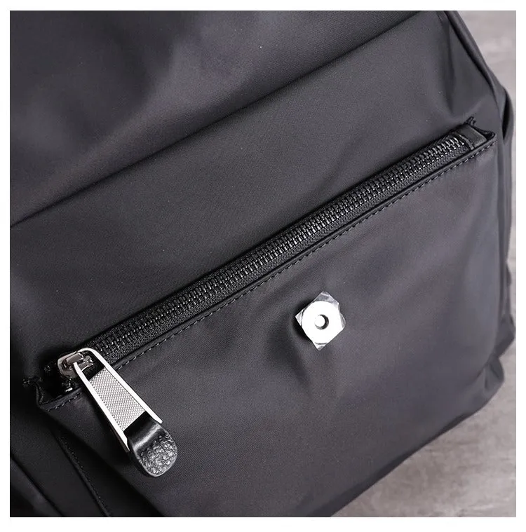 Black Nylon Satchel Backpack Womens School Backpacks Bag Nylon Leather Travel Rucksack for Ladies