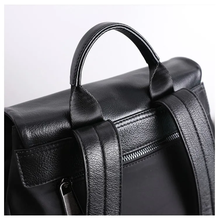 Black Nylon Satchel Backpack Womens School Backpacks Bag Nylon Leather Travel Rucksack for Ladies