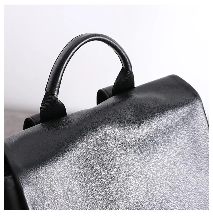 Black Nylon Satchel Backpack Womens School Backpacks Bag Nylon Leather Travel Rucksack for Ladies