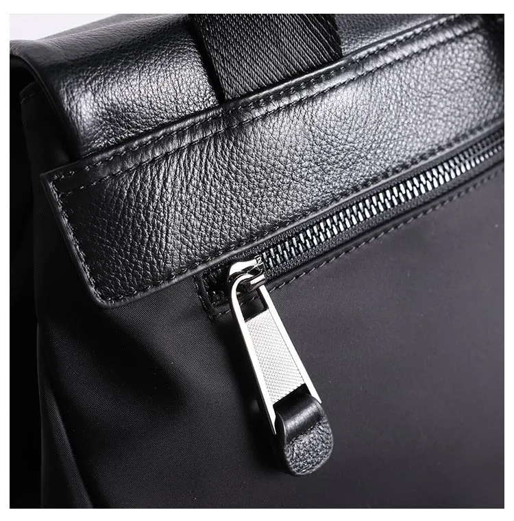 Black Nylon Satchel Backpack Womens School Backpacks Bag Nylon Leather Travel Rucksack for Ladies