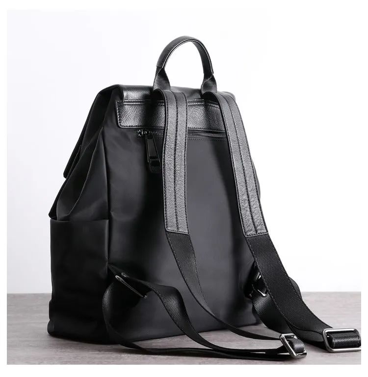 Black Nylon Satchel Backpack Womens School Backpacks Bag Nylon Leather Travel Rucksack for Ladies