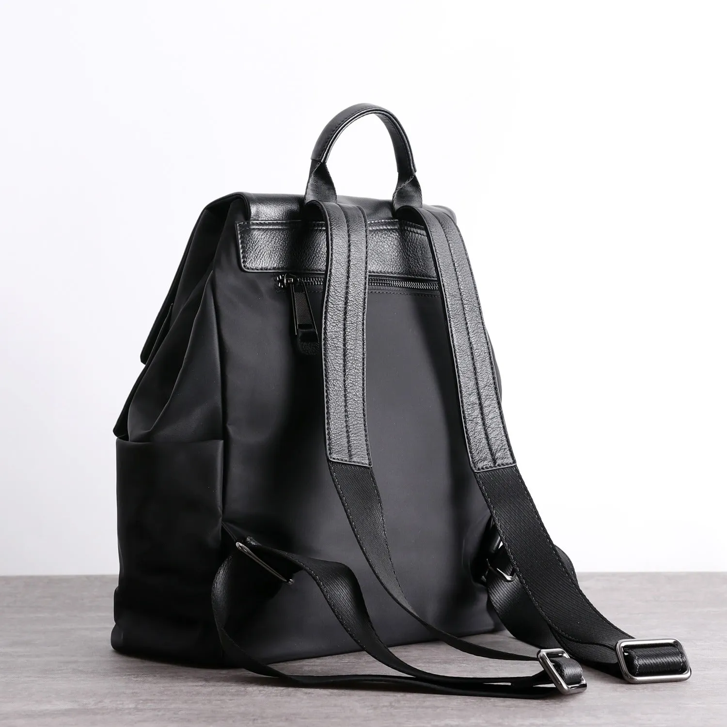 Black Nylon Satchel Backpack Womens School Backpacks Bag Nylon Leather Travel Rucksack for Ladies