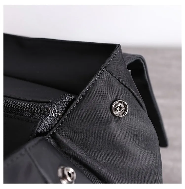 Black Nylon Satchel Backpack Womens School Backpacks Bag Nylon Leather Travel Rucksack for Ladies