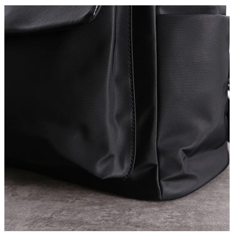 Black Nylon Satchel Backpack Womens School Backpacks Bag Nylon Leather Travel Rucksack for Ladies