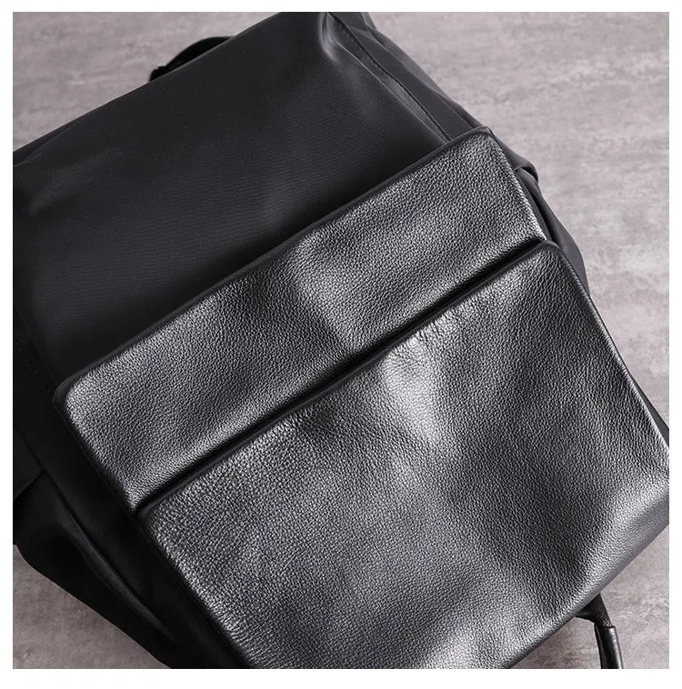 Black Nylon Satchel Backpack Womens School Backpacks Bag Nylon Leather Travel Rucksack for Ladies