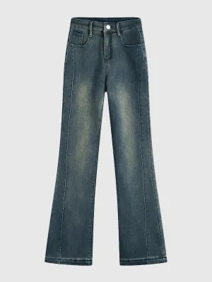 Black Pin-Striped Flared Denim