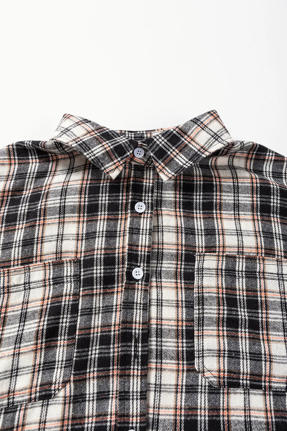 Black Plaid Print Chest Pockets Oversize Shirt