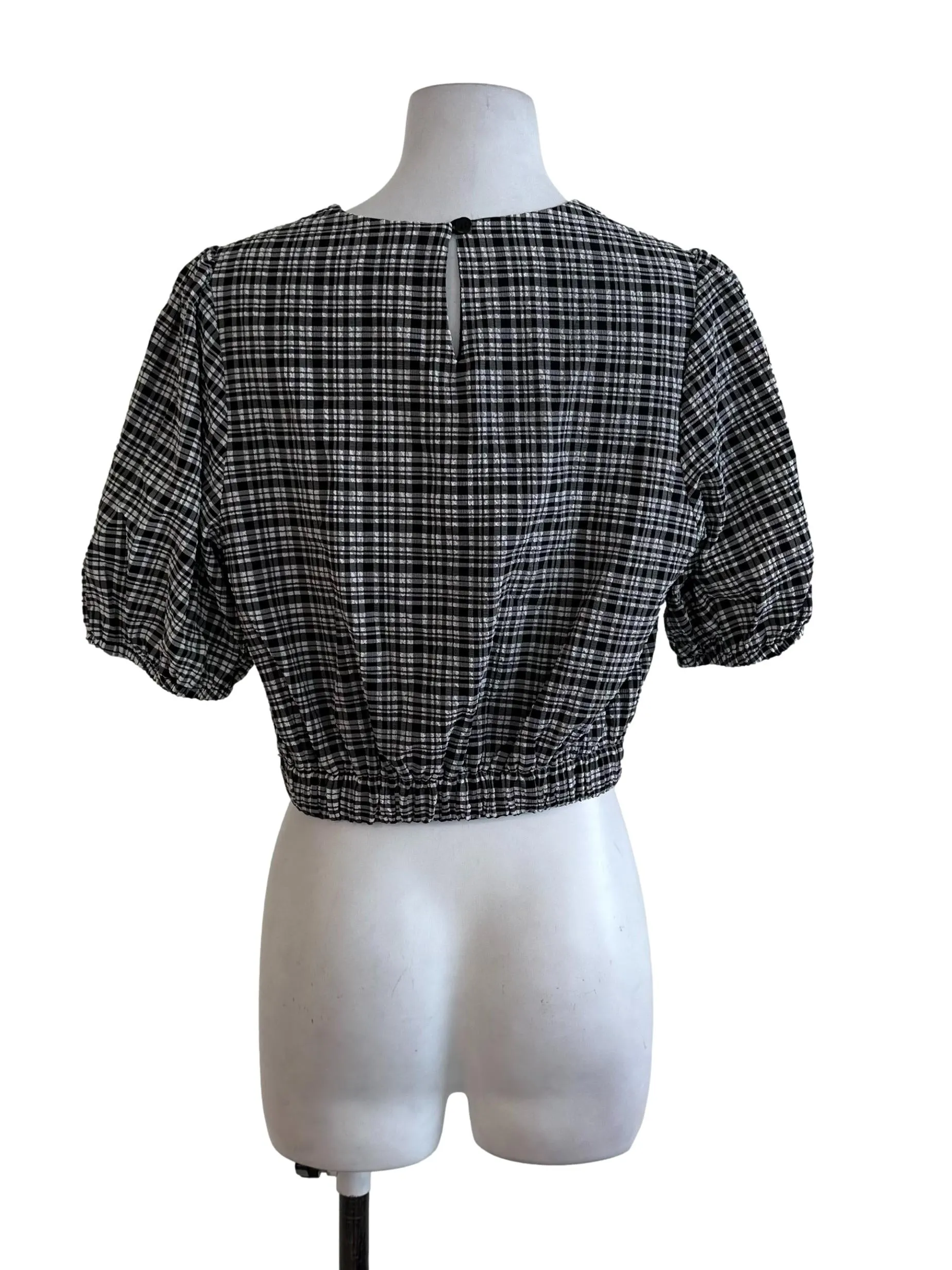 Black Plaid Textured Top