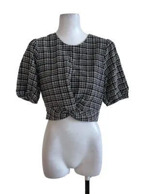 Black Plaid Textured Top