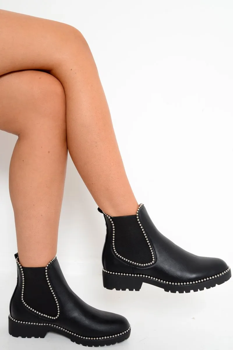 Black PU Stud Detail Ankle Boots - Andie