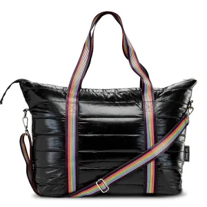 Black Puffer Weekender Tote Track Strap