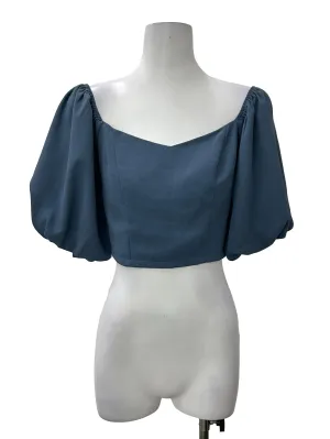 Blue Cropped Puff Sleeve Top