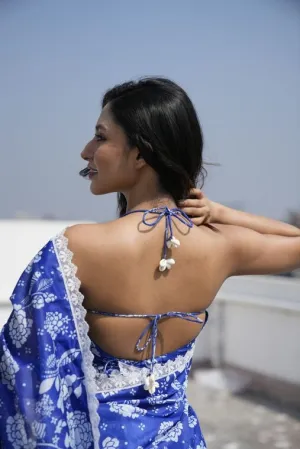 Blue Floral Chanderi Blouse
