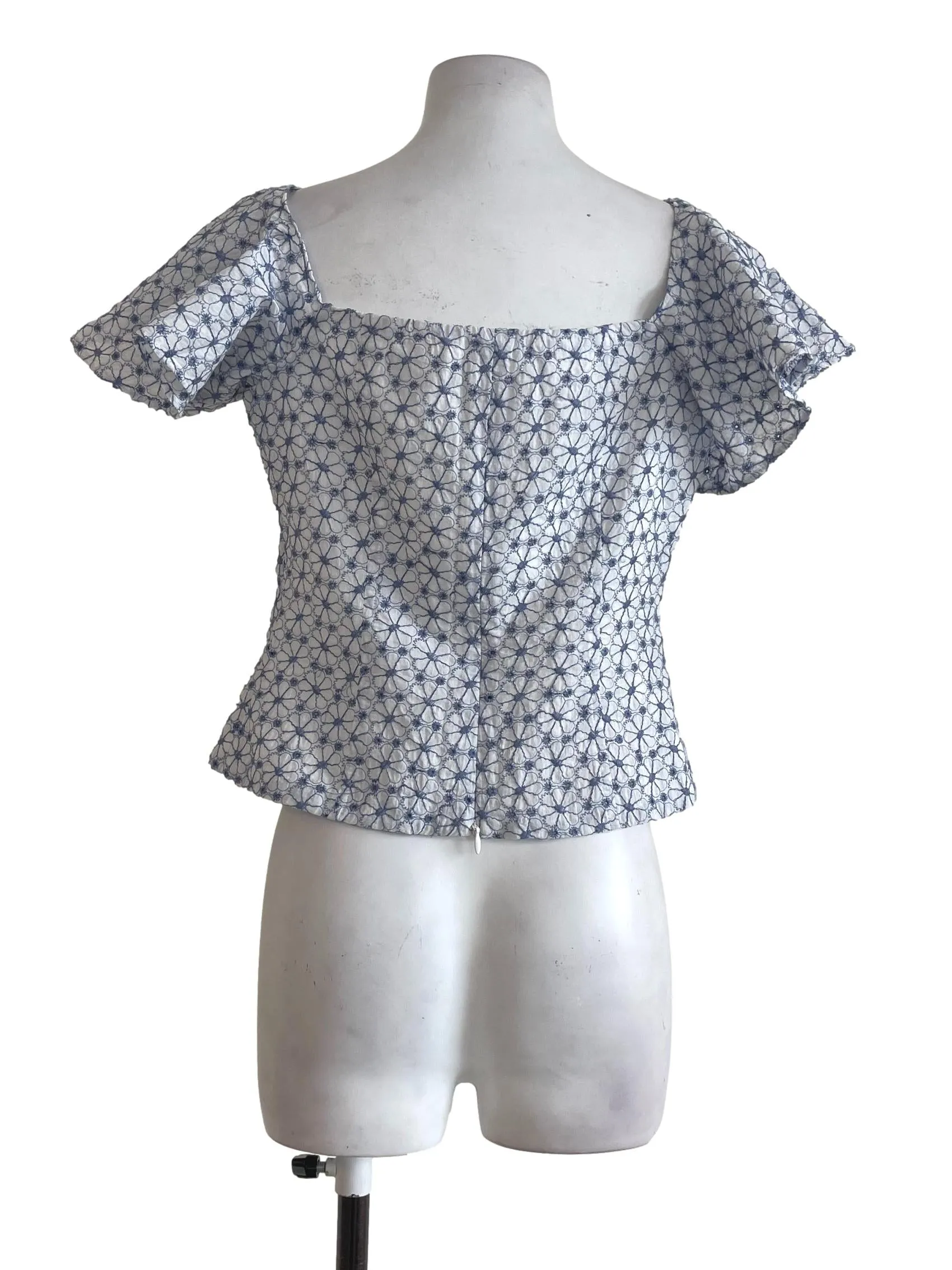Blue Floral Embroided Puffed Top LB