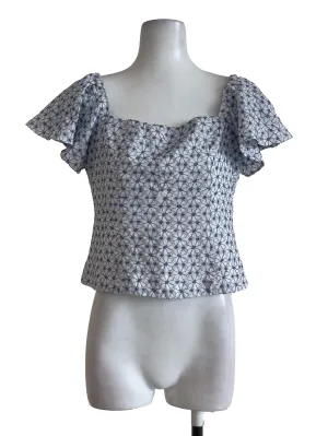 Blue Floral Embroided Puffed Top LB