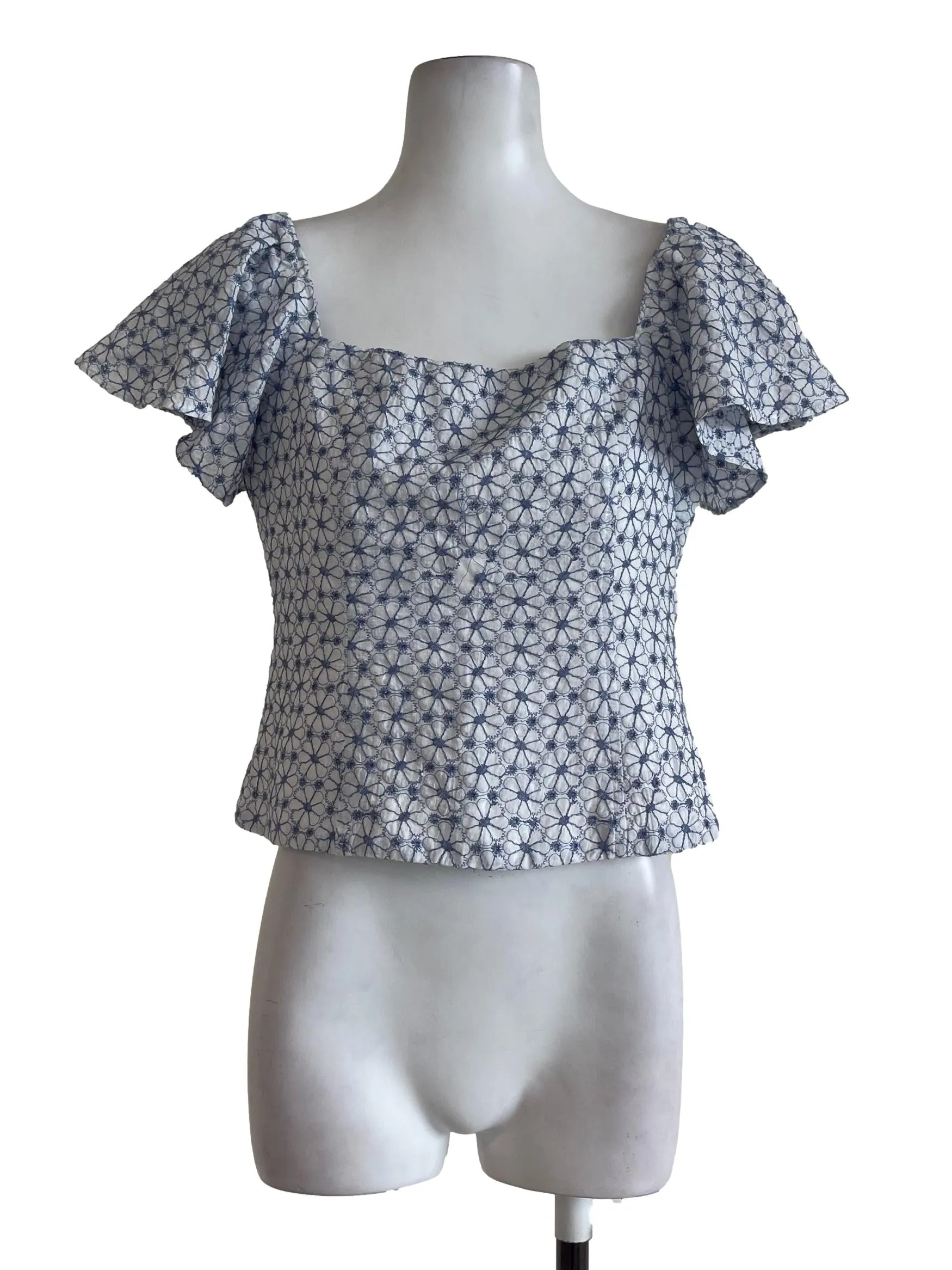 Blue Floral Embroided Puffed Top LB