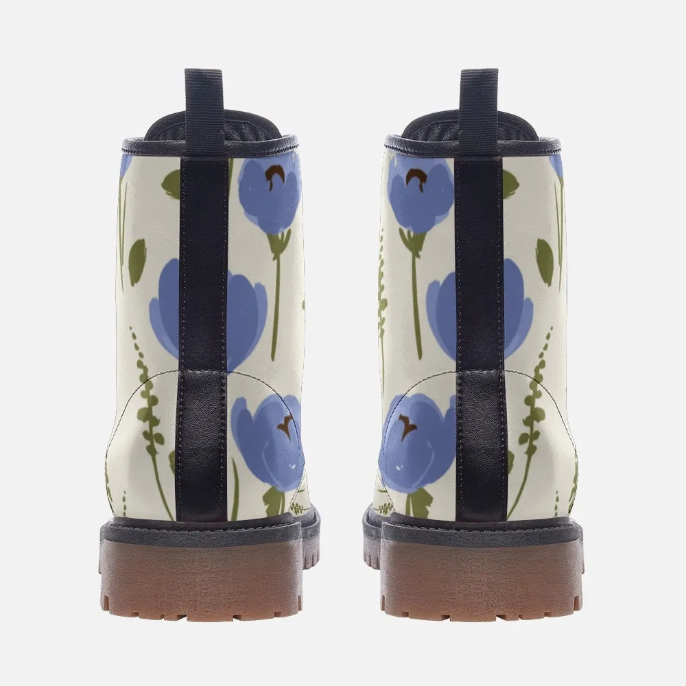 Blue Flowers Vintage Vegan Leather Unisex Boots