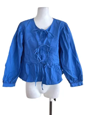 Blue Tie-Knot Peplum Loose Blouse