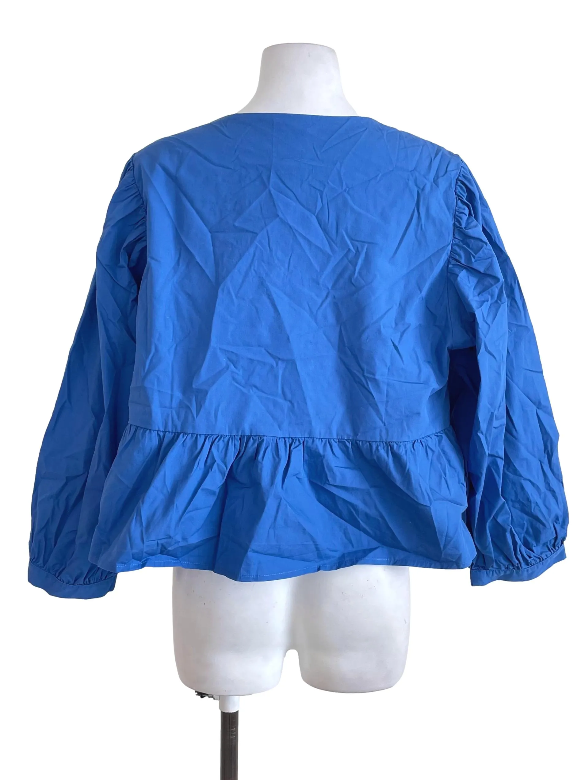 Blue Tie-Knot Peplum Loose Blouse