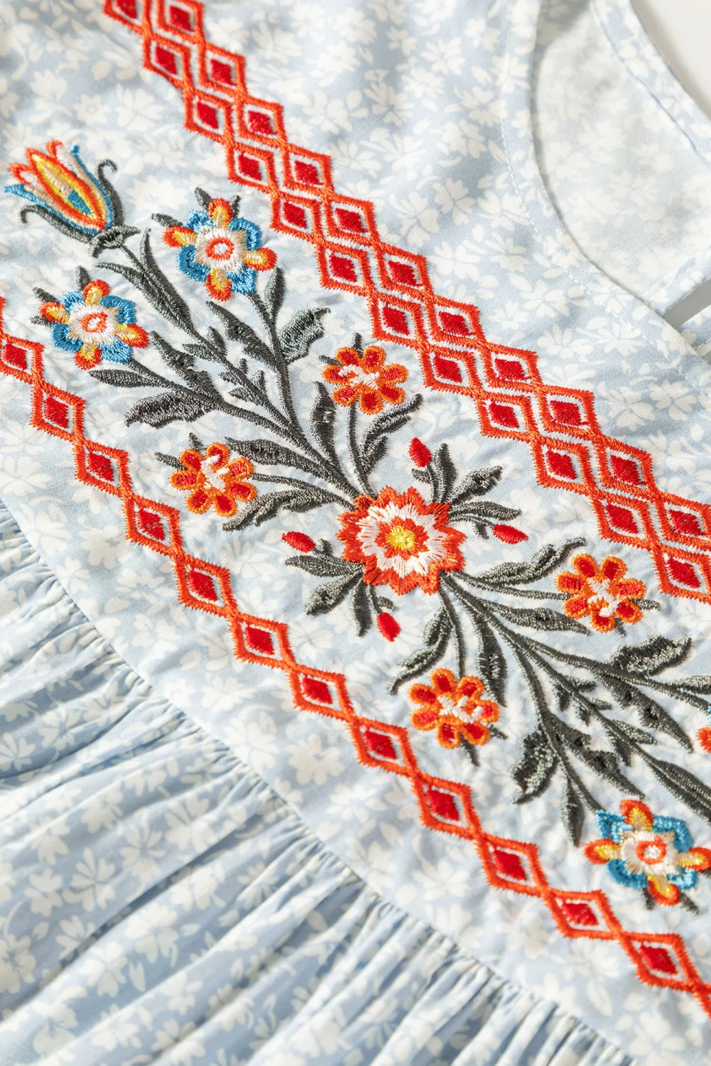 Boho Embroidered Flutter Sleeve Blouse