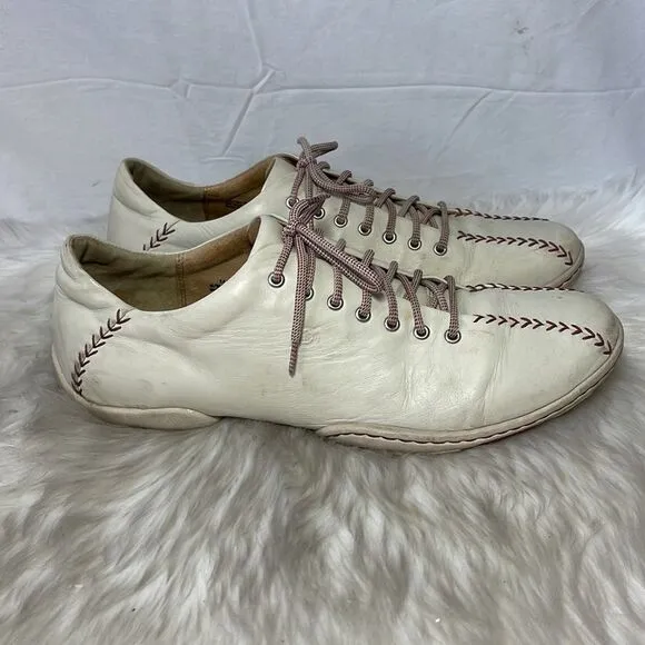 Born Jackson Cream Leather Baseball Stitch Sneakers Sz 14