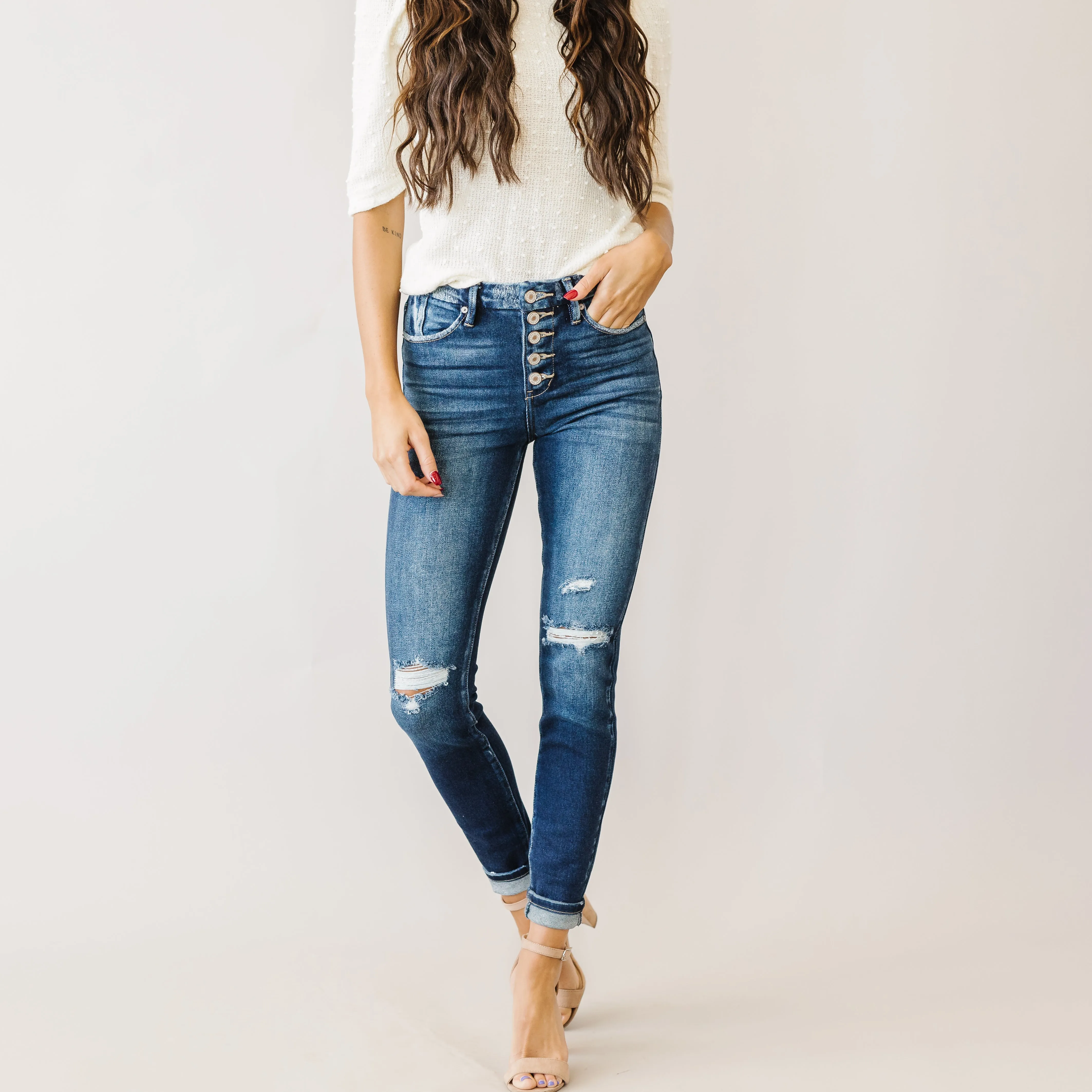 Born to Love You Kancan Button Fly Skinny