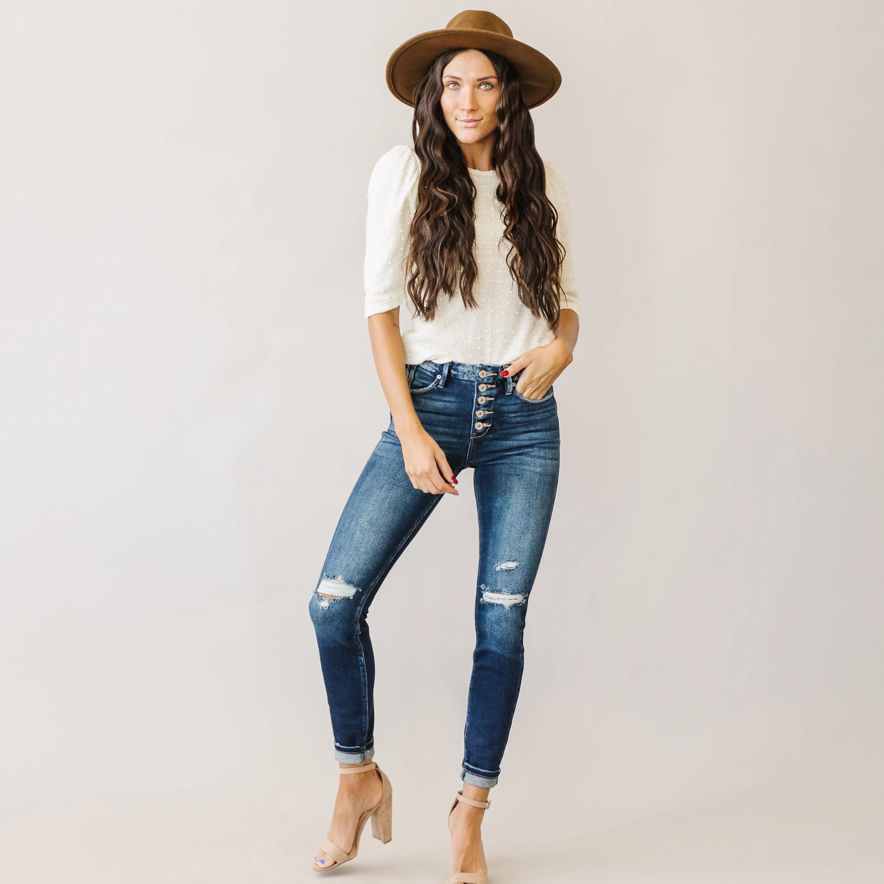 Born to Love You Kancan Button Fly Skinny