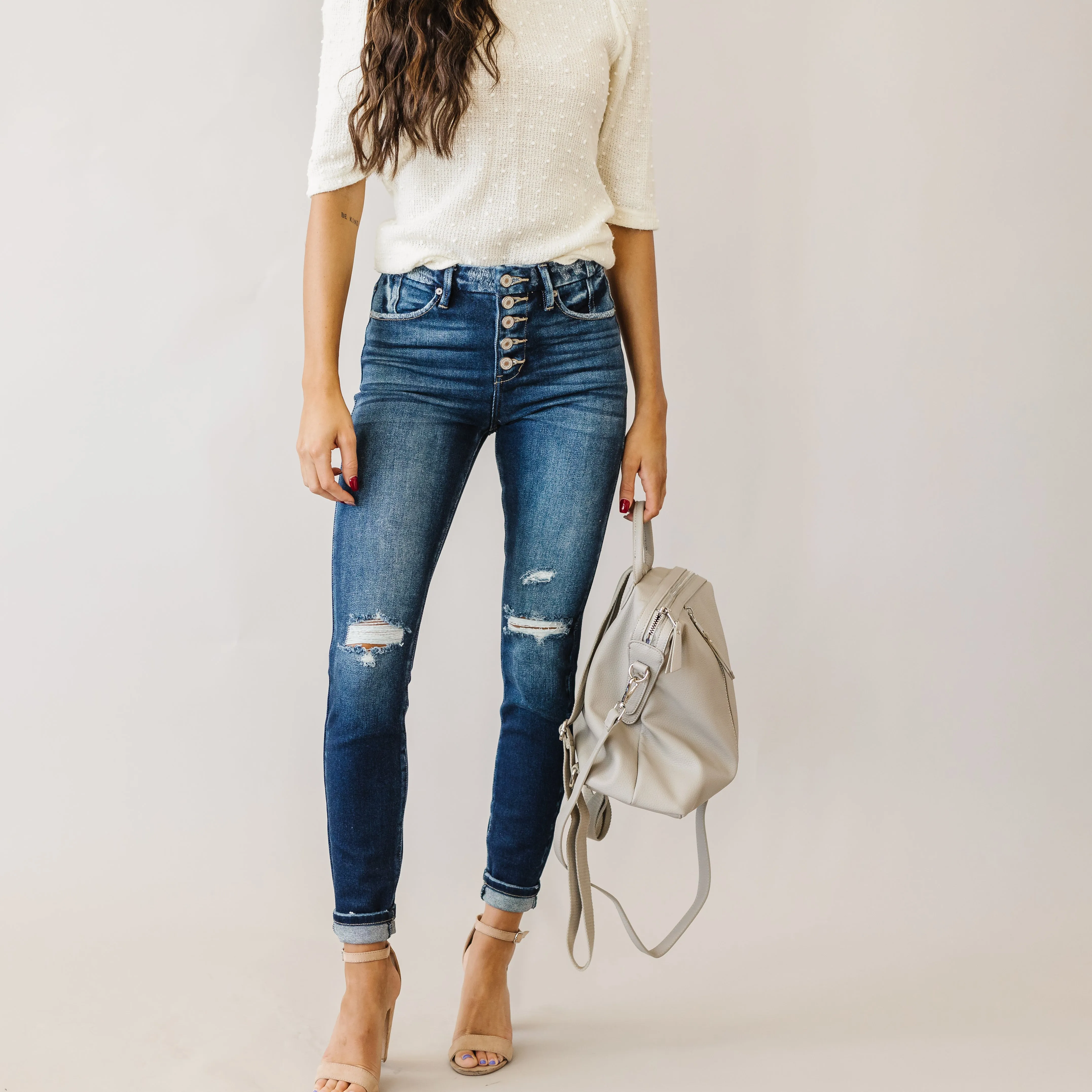 Born to Love You Kancan Button Fly Skinny